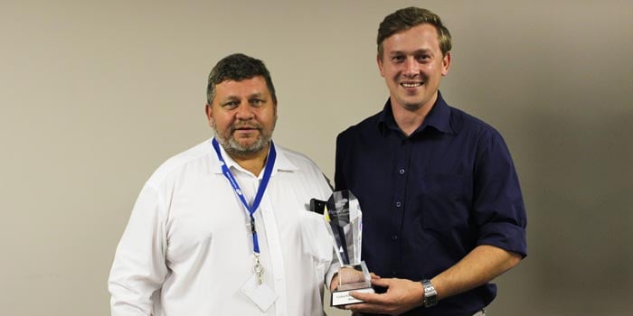 Franco Megannon, MineRP accepting Partner of the Year 2016 Award from Jacques Wessels, CEO FlowCentric Technologies